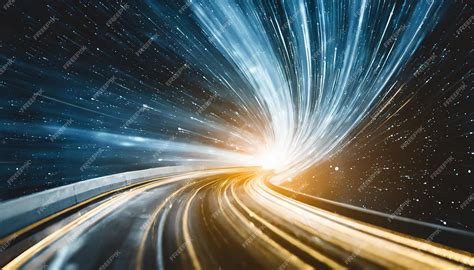 Premium Photo | Time travel lights streak through space and galaxy depicting the concept of ...