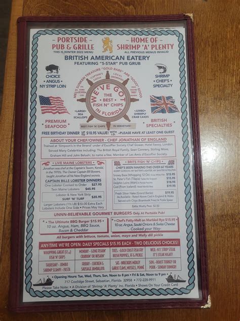 Menu at Portside Pub & Grille, Sebastian