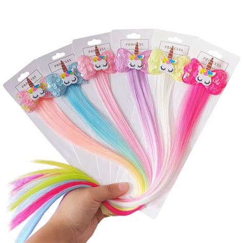Amazon.com : 6pcs Colorful Unicorn Hair Extensions for Little Girls ...