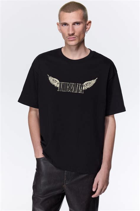 Loose Fit Printed T-shirt - Black/Nirvana - Men | H&M IN