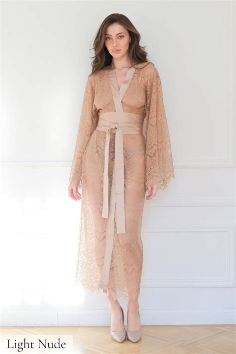 Long Silk Robe for Women, Lingerie See Through Robe Sheer Robe Lace ...