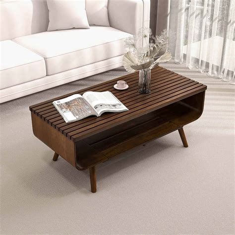 Brown Solid Wood Space-Saving Two Tier Coffee Table - Cave Supplies