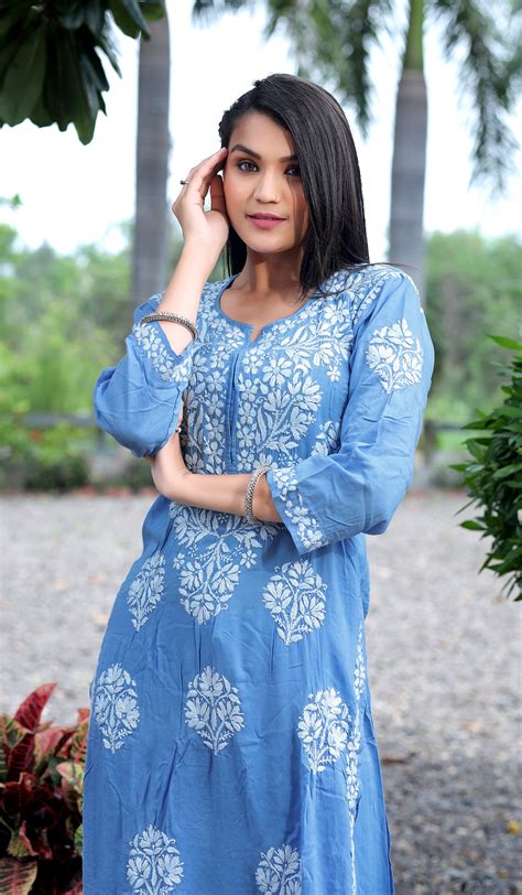 Sky Blue Chikankari Modal Straight Kurta Set | AbirabyBeena