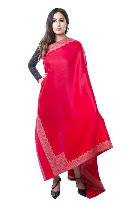 Shop Red Kashmiri Jaquard Merino Wool Shawl by MIZASH at House of ...