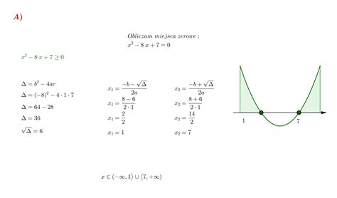 Rozwiąż nierówność : A. x^2-8x+7≥0 B. 2x^2-4x≥x-2 C. 2x^2-4x>(x+3)(x-2 ...