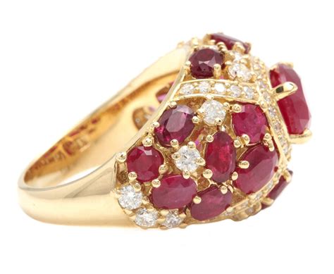 8.70 Carats Natural Red Ruby and Diamond 14K Solid Yellow Gold Ring For ...