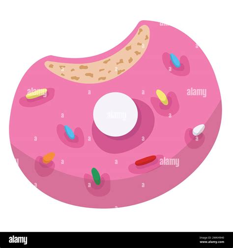 A bitten donut in pink icing with multi-colored toppings. Vector ...