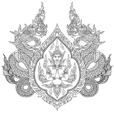 Paintings of angels and snakes in thai literature sketch | Premium Vector