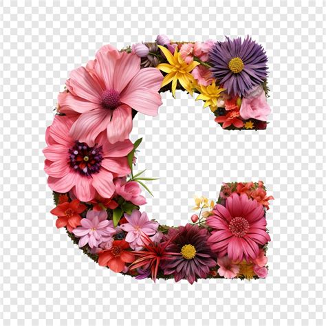 Premium PSD | Letter c with flower elements flower made of flower 3d isolated on transparent ...