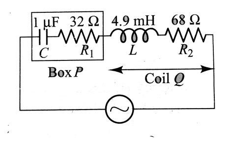 A box P and a coil Q are connected in series with an ac source of ...