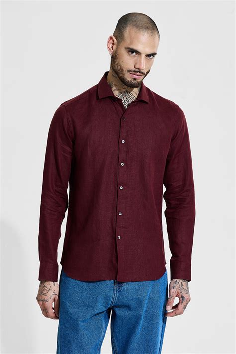 Buy Men's Maroon Slim Fit 100% Linen Shirt Online | Snitch – SNITCH