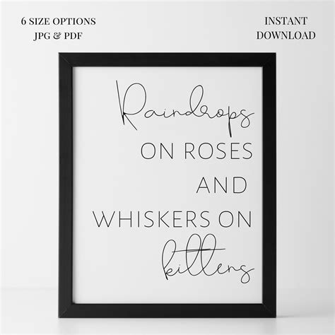 Sound of Music Print, Raindrops on Roses, Minimalist Printable Wall Art ...