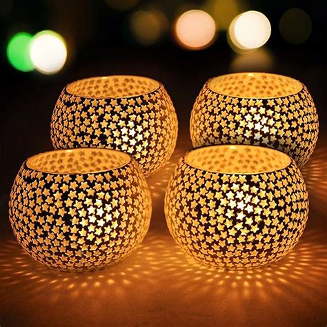 Buy TIED RIBBONS Pack of 4 Turkish Mosaic Glass Votive Tealight Candle ...