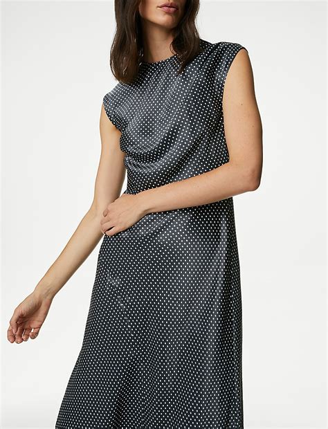 Satin Polka Dot Midi Column Dress