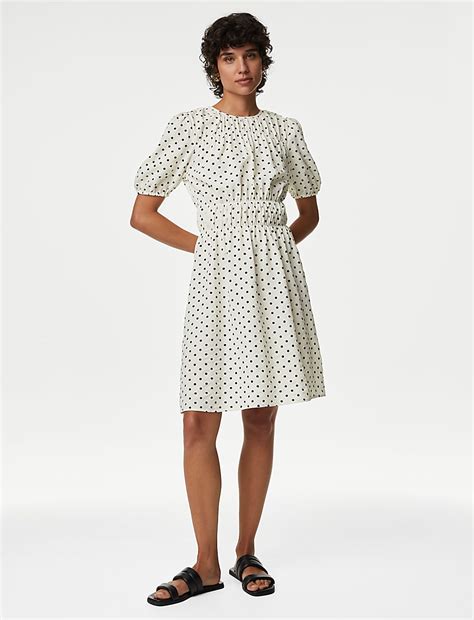 Buy Polka Dot Textured Mini Smock Dress at Marks & Spencer