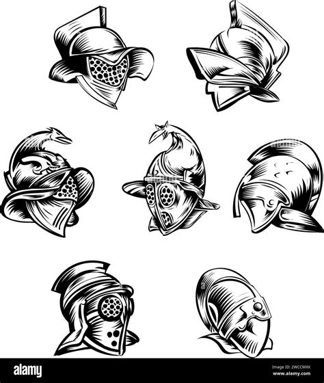 sketch of Roman gladiator armour helmets set vector illustration Stock Vector Image & Art - Alamy