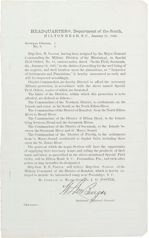 Gen. William T. Sherman's Special Field Order 15 at Charlie Oshanassy blog