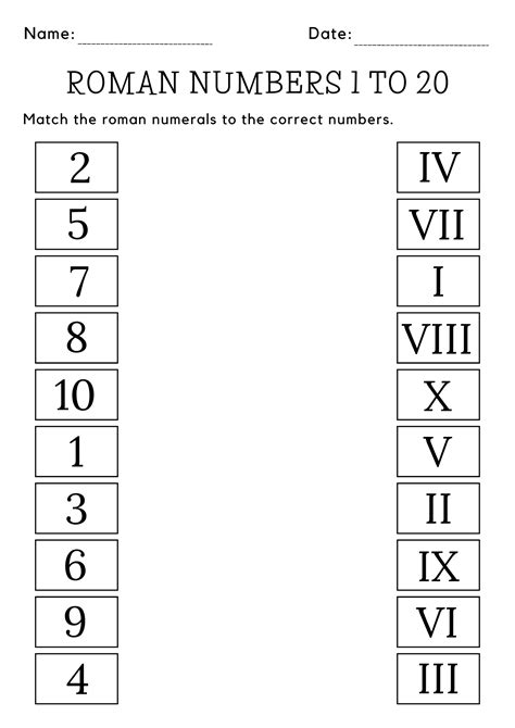 Roman Numeral Chart 1 20