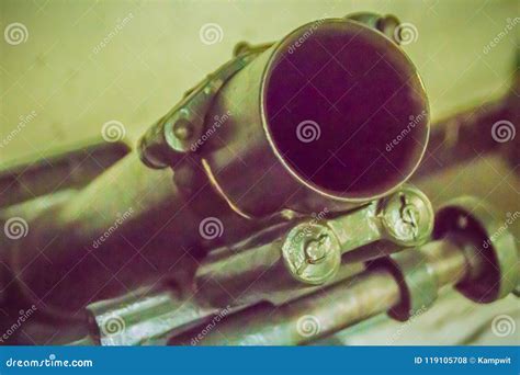 Old Mortar 81 Mm Gun that Composed of a Base Plate, a Barrel Comprising ...