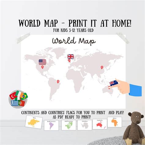 World Map Kids Printable Game Map Continents World Map Poster ...