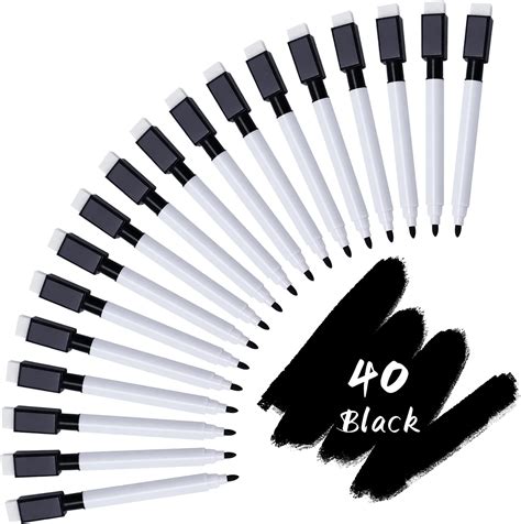 HTDYK 40PCS Dry Erase Markers with Eraser, Black Fine Tip Point ...