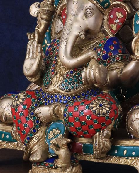 Pure Brass Ganesha Statue with Natural Stones – 18 Inches Tall ...