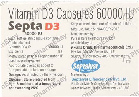 Septa D3 60000 IU Capsule (4): Uses, Side Effects, Price & Dosage ...