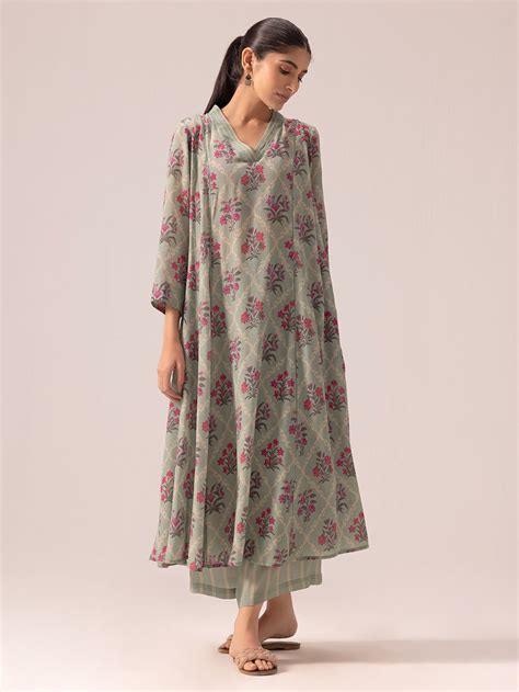 Pink Printed Cotton Kurta with Pants- Set of 2