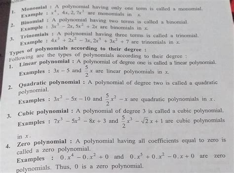 Define Polynomial and also write different types of ...