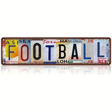 1pc Vintage Metal Football Street Sign Plaque, Home Cafe Bar Wall Decor ...