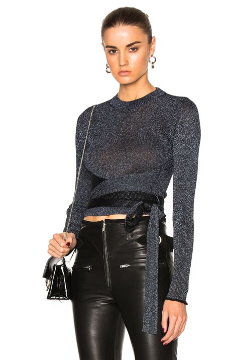 3.1 phillip lim Lurex Crop Tie Top in Black & Navy | FWRD