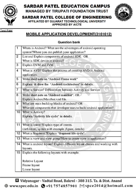 MAD question bank - Toral Patel MOBILE APPLICATION DEVELOPMENT(3161612 ...