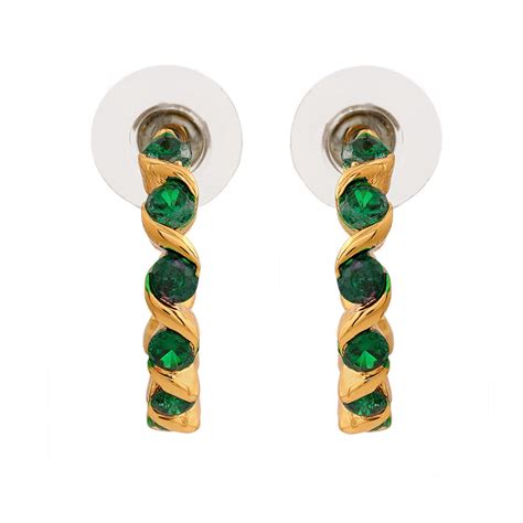 Buy 24Kt Gold Plated Green CZ Hoop Earrings Online – Estele