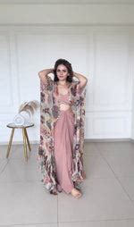 Pink Dhoti Pant with Crop Top and Shrug– Joshindia