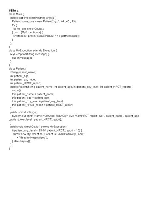 SETA & SETB: Java Exception Handling & Patient Management Assignment 4 ...