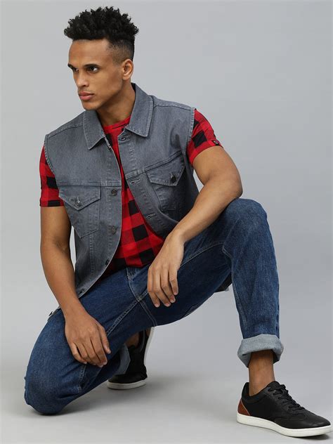 Men's Light Grey Regular Fit Washed Sleeveless Denim Jacket – Urbano ...