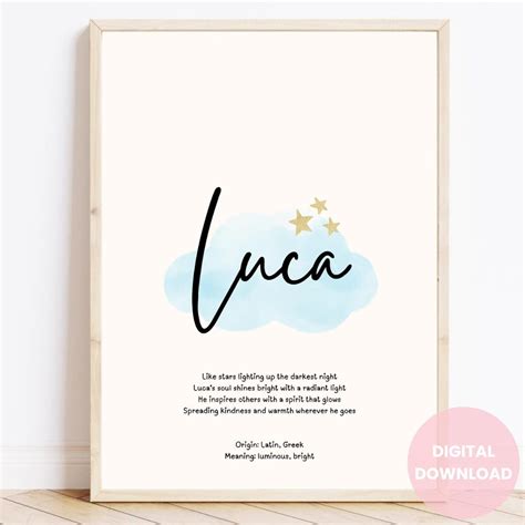 Luca Name Meaning Art Print | Personalized Name Meaning Poem | Nursery ...