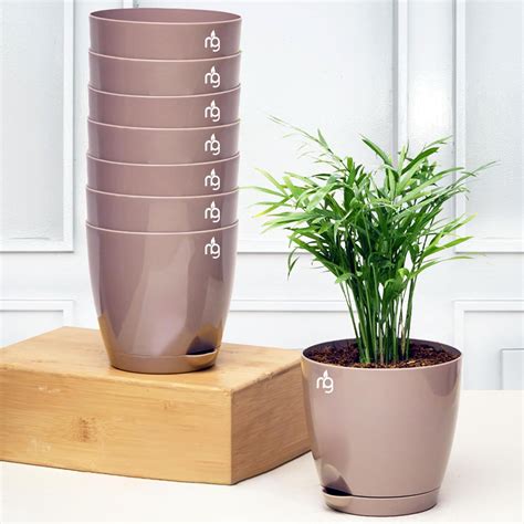 Nurturing Green® Self Watering Pots for Plants, 11cm, Set of 8 (Mocha ...