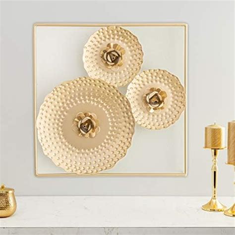 Home Centre Iliano Floral Glass Multi-Plate Wall Art (Gold) : Amazon.in ...