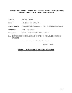 Fillable Online IPR2013-00085, No. 11 Preliminary Response ...