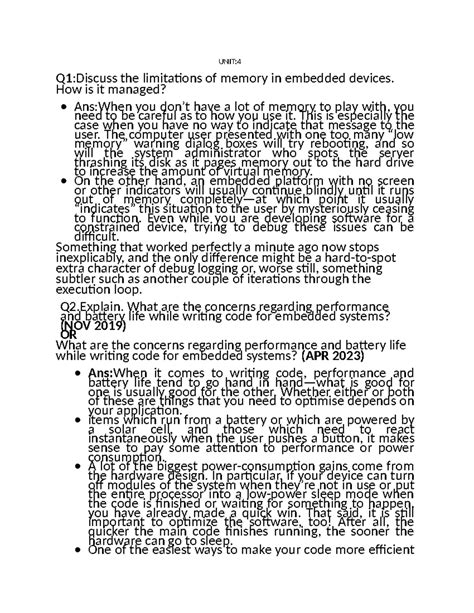 IOTu4: Limitations of Memory & Performance in Embedded Systems - Studocu