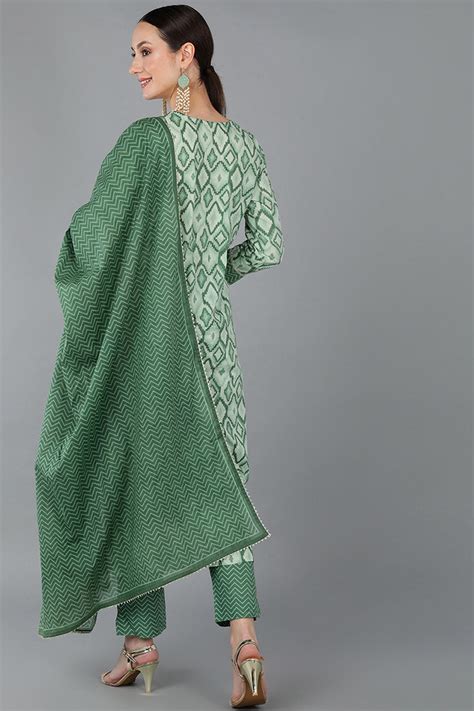 Green Pure Cotton Gotta Patti Straight Suit Set VKSKD1681 – Jinaaya