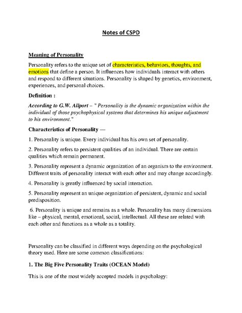 CSPD - Comprehensive Notes on Personality and Interview Techniques ...