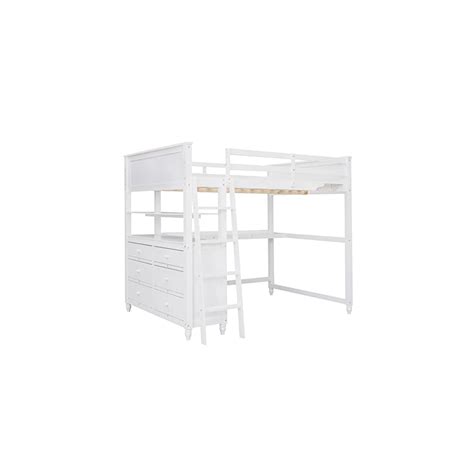 Buy Full Loft Bed with Desk and Storage Drawers Wood High Loft Bed ...