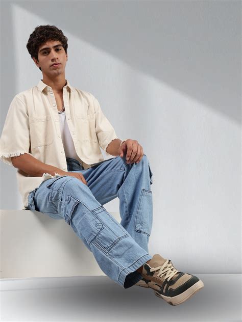 Off-White Raw Edge Oversized Box-Fit Spread Collar Premium Denim Shirt ...