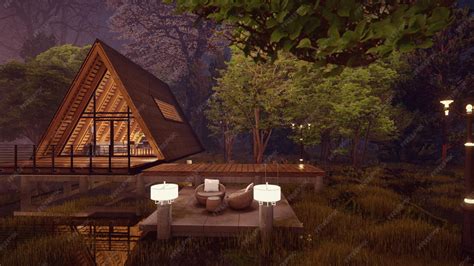 Romantic triangle house design concepts forest background in the night ...