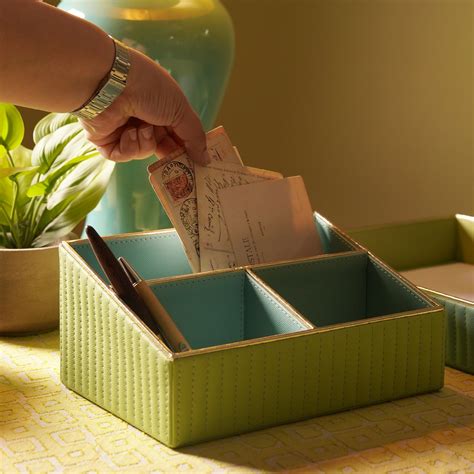 Green & Blue Stitched Faux Leather Organiser