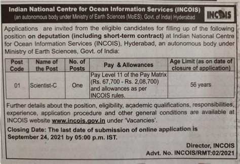 Indian National Centre For Ocean Information Services (INCOIS ...