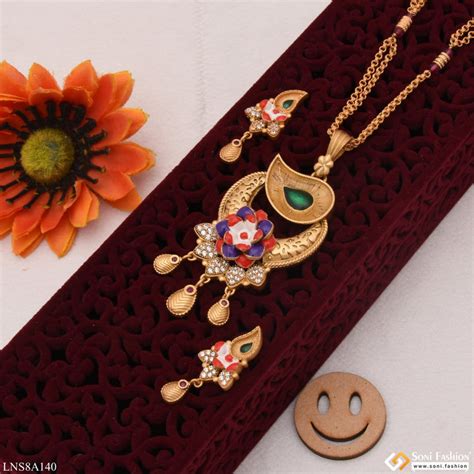 Leaf & Flower with Diamond Sparkling Design Gold Plated Necklace Set ...