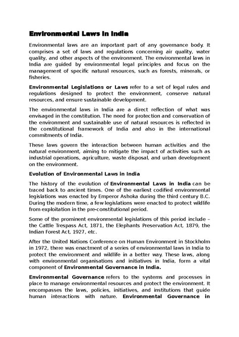 Environmental Laws in India: Overview and Challenges - Studocu